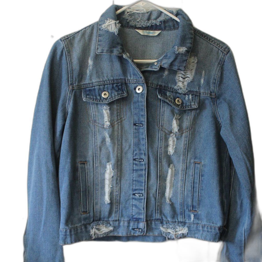 Highway Jeans Girls Blue Distressed Denim Jacket size L